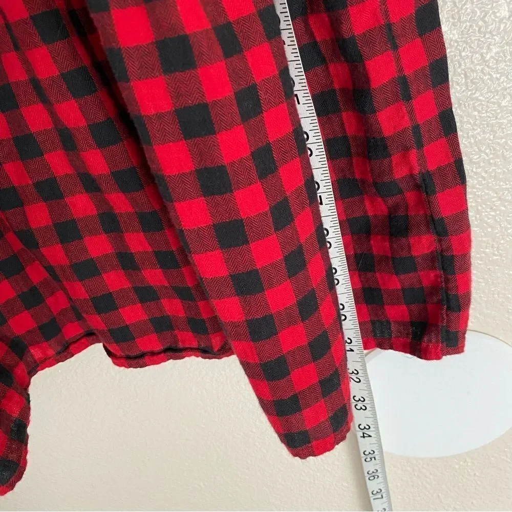 Gap Embroidered red Christmas Plaid button up ruffle shirt Dress girls XL